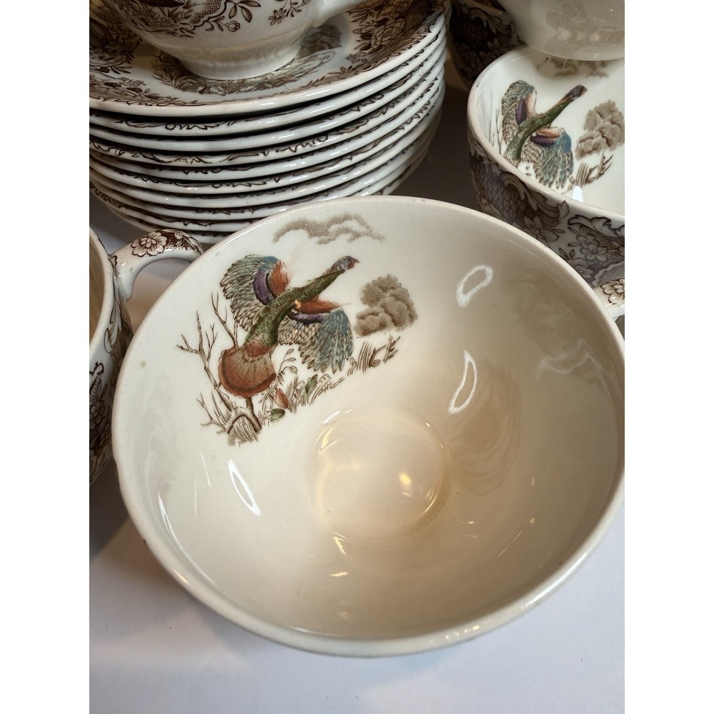 Johnson Bros Wild Turkey Native American Windsor Ware 9 Cups 10 Saucers Set - Picture 4 of 11